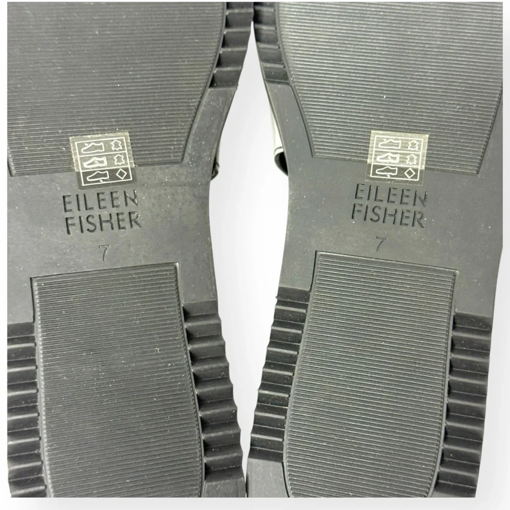 EILEEN FISHER Data Black Patent Ankle‎ Strap Wedge Sandals Size 7